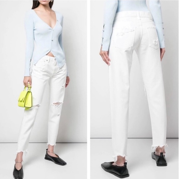 Moussy Denim - MOUSSY VINTAGE Deming Tapered Distressed Jeans in OFF WHITE SIZE 25